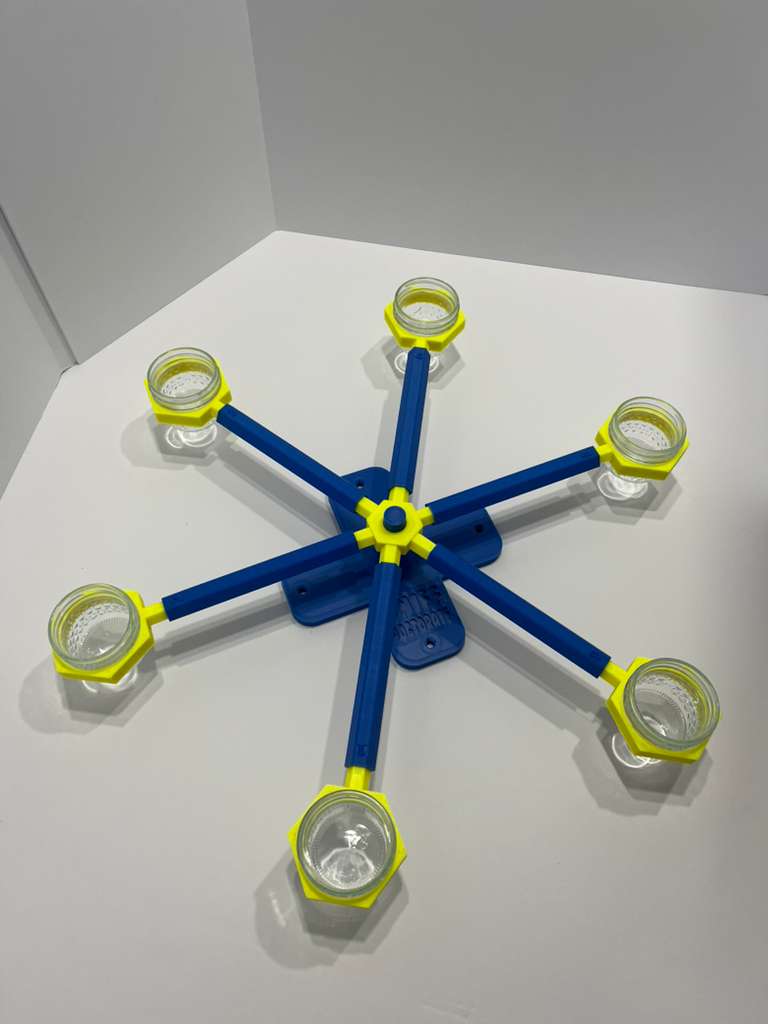 medium scent wheel with klein blue base and arms and bright yellow spinner and glass cup holders