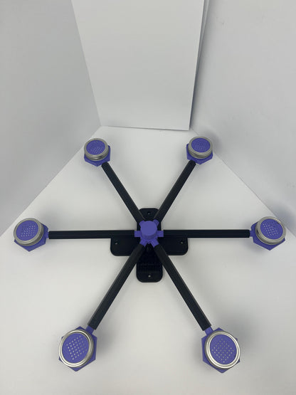 Large scent wheel with black base and arms, purple spinner, topper, cup covers, and cup holders